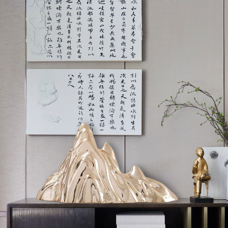 招财金山假山现代简约室内玄关摆设家居公司大堂装饰摆件工艺品