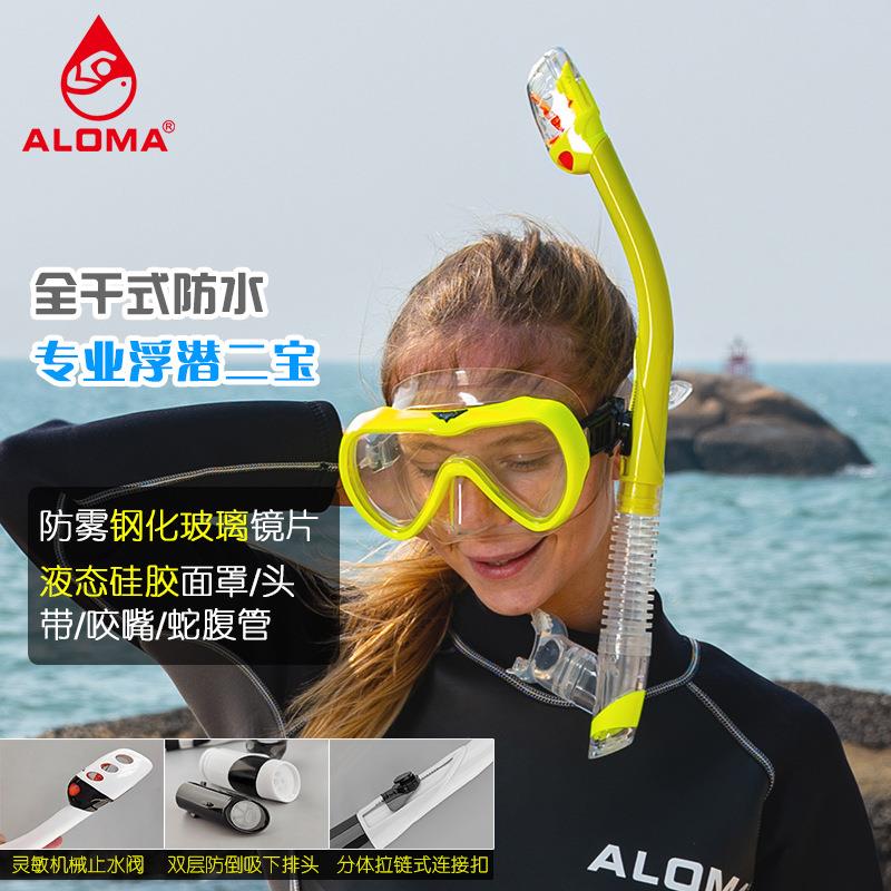 ALOMA成人单镜片全干式防水浮潜二宝浮潜水镜面镜面罩呼吸管套装