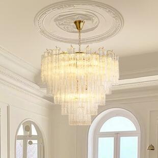 法式吊灯客厅灯轻奢大气玻璃主灯别墅复式楼高级感灯具高档卧室灯