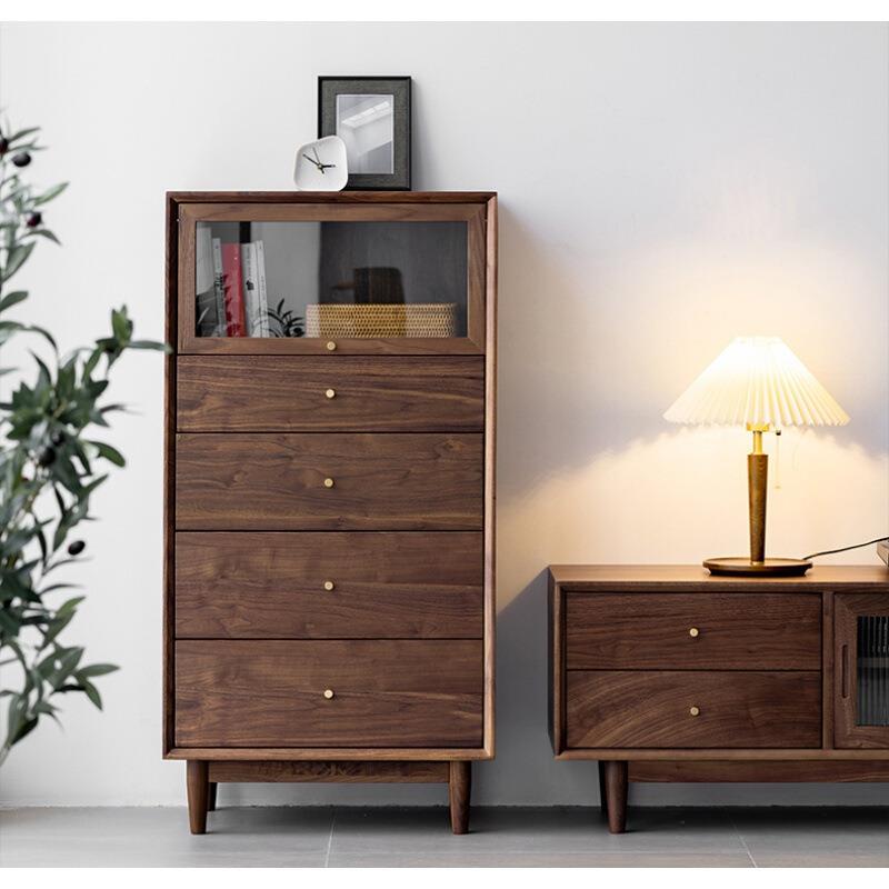 北欧樱桃木电视边柜白橡木客厅立柜黑胡桃木沙发侧边柜收纳柜