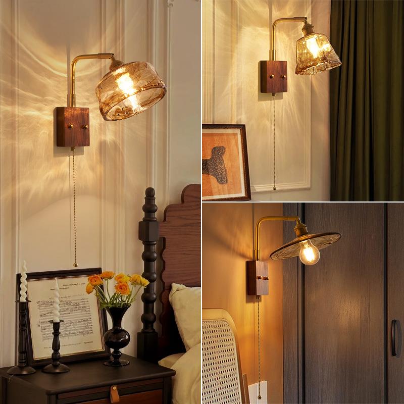 日式复古拉链开关铜本色卧室床头极简设计师灯具民宿楼梯阳台壁灯