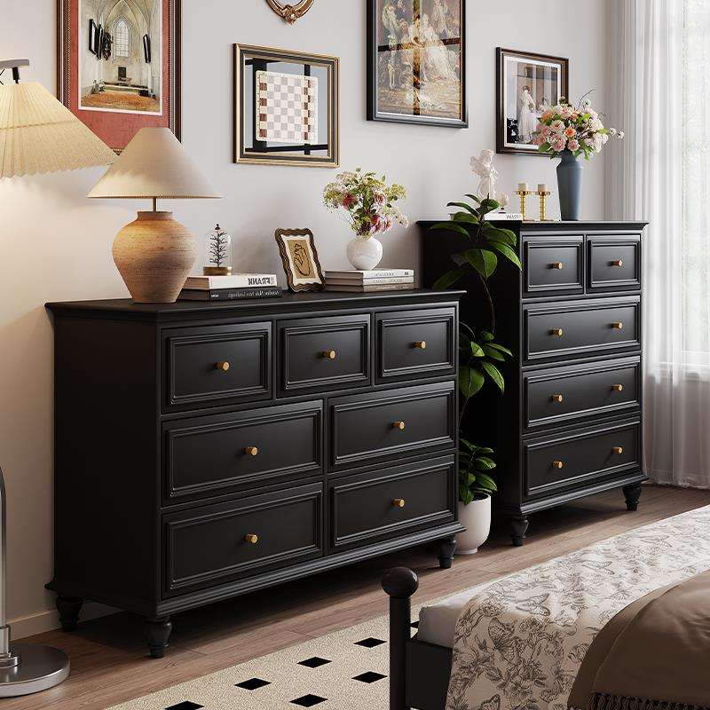 美式实木五斗柜卧室法式简约抽屉柜靠墙储物柜床尾收纳柜客厅斗柜