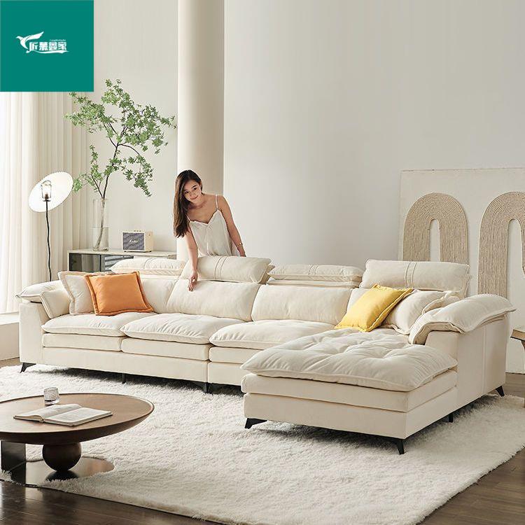 现代简约猫抓布贵妃沙发奶油风小户型轻奢客厅牛奶麂皮绒布艺沙发