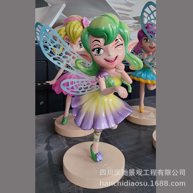 玻璃钢卡通公仔摆件 小女孩蝴蝶仙子摆件 室外公园景区门口小品