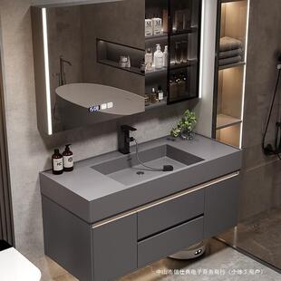 意式轻奢微晶石一体盆实木智能组合浴室柜卫生间洗手洗脸洗漱台