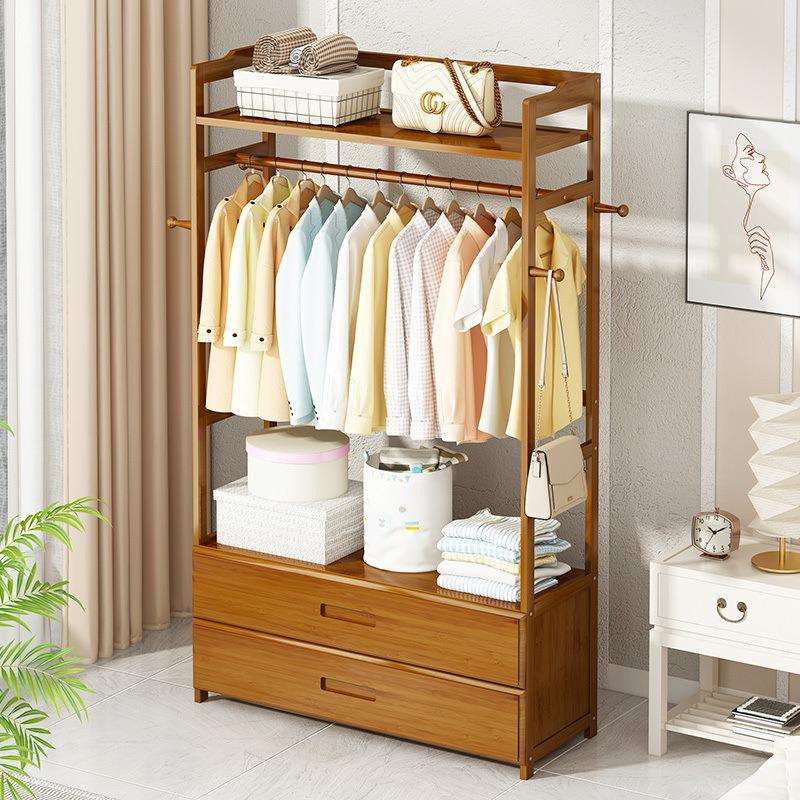 落地式衣帽架简易实木衣柜家用卧室晾衣架多功能衣帽间可移动衣柜