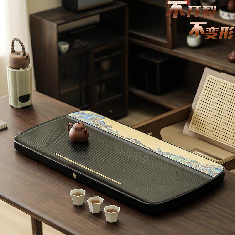 原木电木漆艺茶盘排水家用商用送礼托盘轻奢山河漆面简约复古茶台