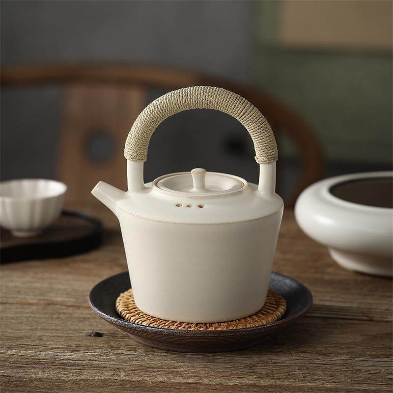 日式苏打釉手工白泥煮水壶电陶炉煮茶器明火炭炉提梁烧水养生陶壶