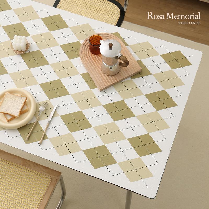 皮革桌垫防油防水轻奢感桌布格子餐桌垫电视柜客厅茶几垫子