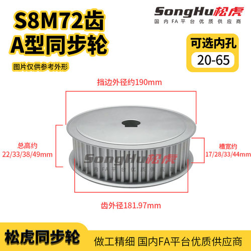 EBL61-S8M400-72-A-P-d20至65孔S8M72齿同步轮槽宽44 S8M同步带轮