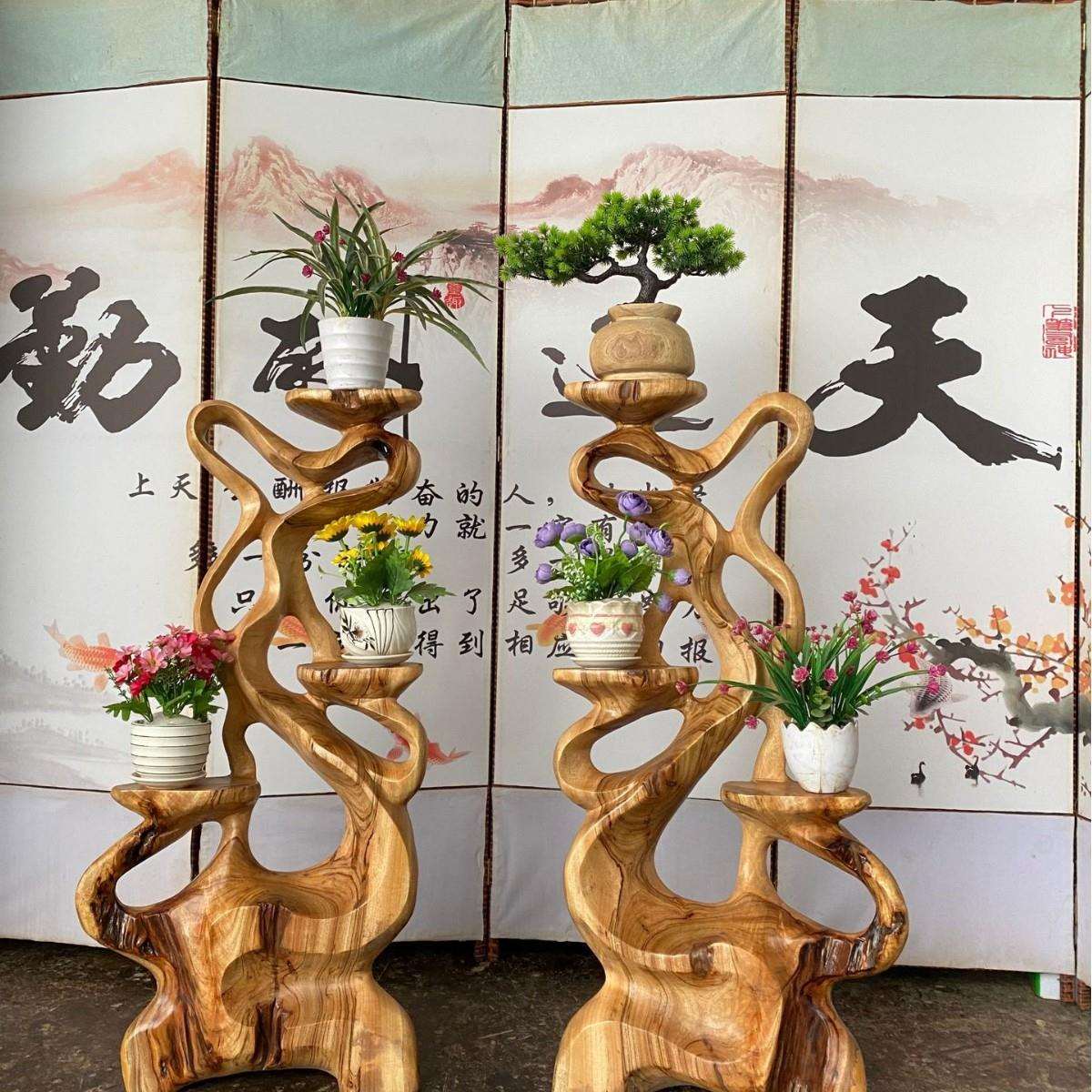 香樟木根雕实木花架盆景架落地置物架民宿洒店阳台客厅艺术摆件
