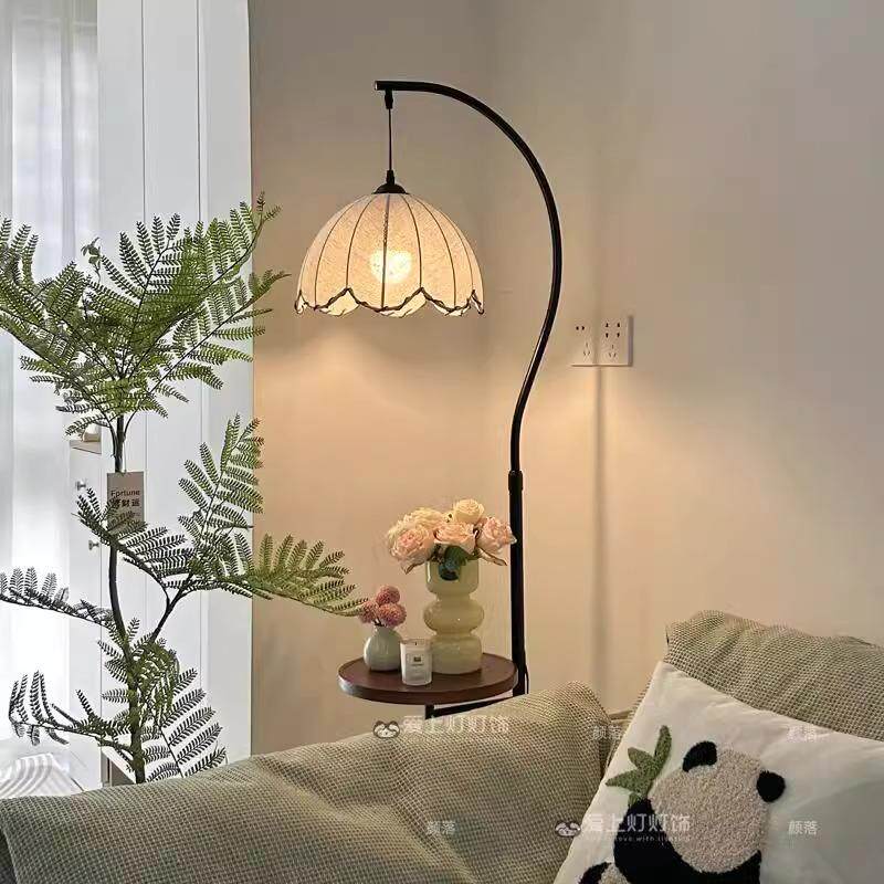 中古风落地灯氛围置物架客厅沙发旁装饰卧室床头一体台灯书房新款