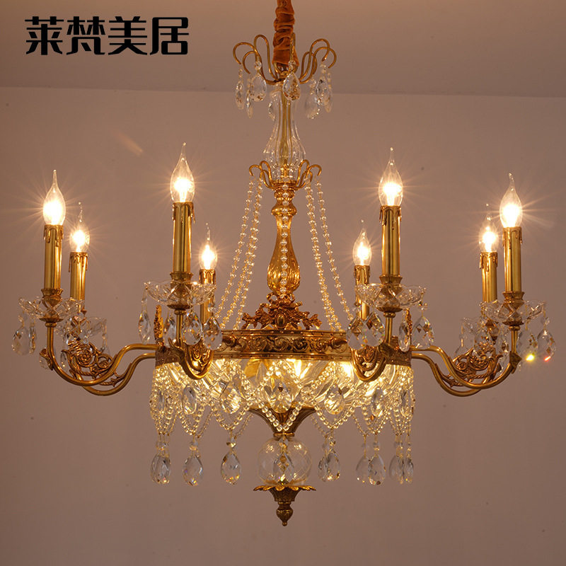 欧式全铜水晶吊灯别墅客厅灯简欧温馨餐厅灯大气楼梯家用卧室灯具