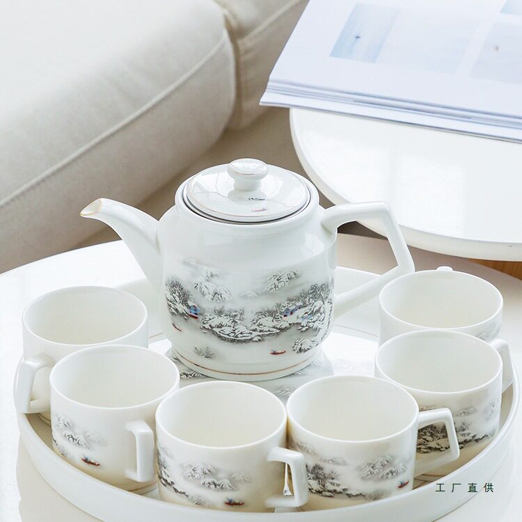 原源带茶盘大号有耳茶杯茶壶功夫陶瓷茶具套装家用简约干泡盘茶台