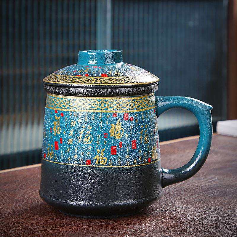 马克杯带盖过滤泡茶杯家用陶瓷茶水分离杯办公室杯子大容量