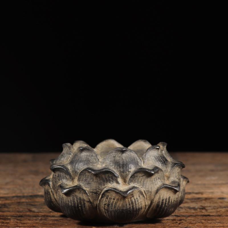 仿古石雕青石莲花石钵石盆烟灰缸中式复古陈设文玩收藏摆件摆饰