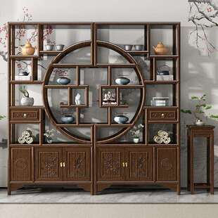 博古架实木新中式大团圆多宝阁客厅仿古隔断置物架展示柜菠萝格木