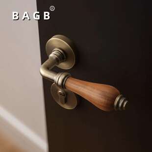 中古风胡桃木门锁锌合金室内卧室房门把手家用复古磁吸静音分体锁