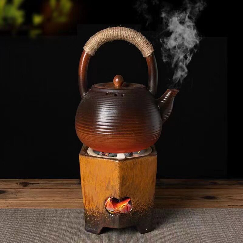 陶瓷煮茶壶温茶器 日式炭火茶炉 粗陶暖茶炉茶炉日式提梁壶套装