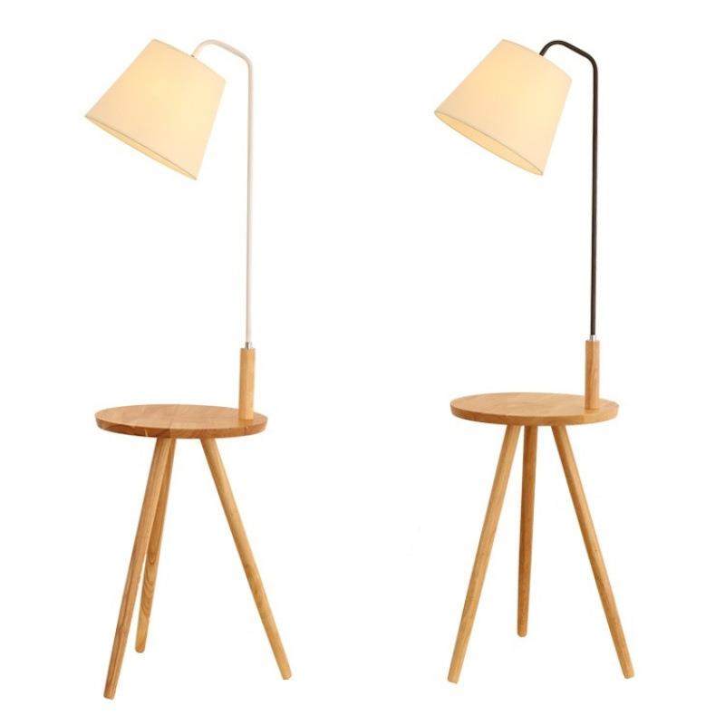 现代简约落地灯客厅书房原木创意茶几床头实木置物架一体立式台灯