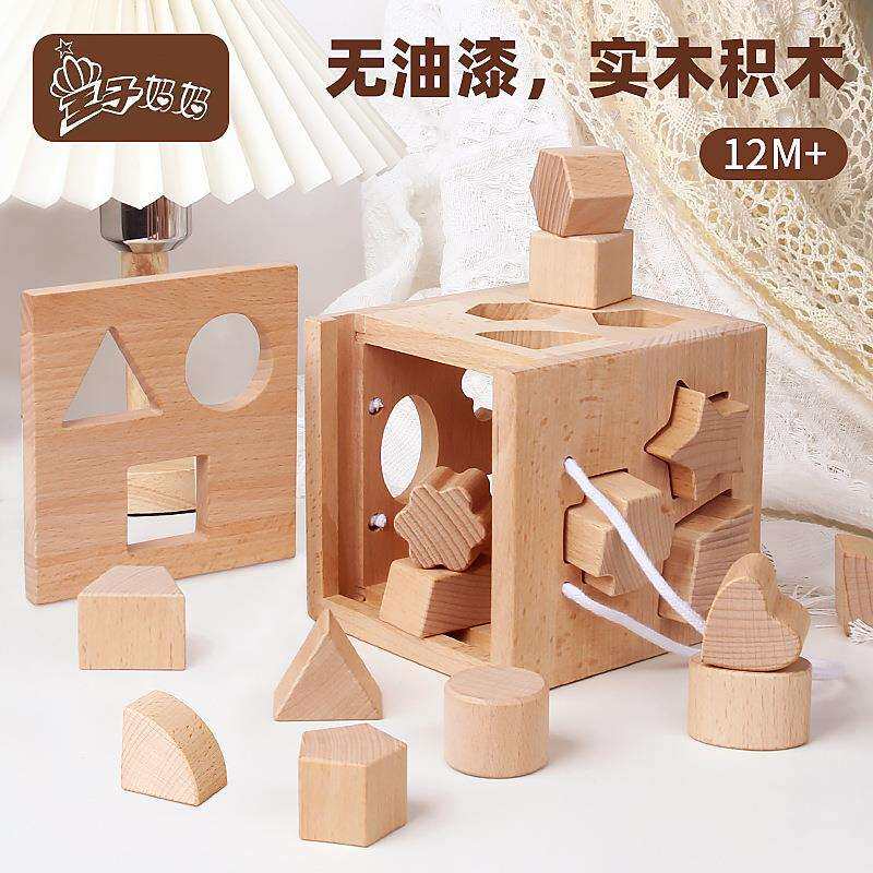 木制智力盒儿童玩具形状配对启蒙木质十五孔15孔积木益智