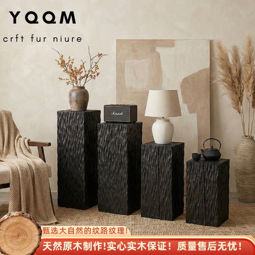 实木碳化黑色原木墩客厅摆件