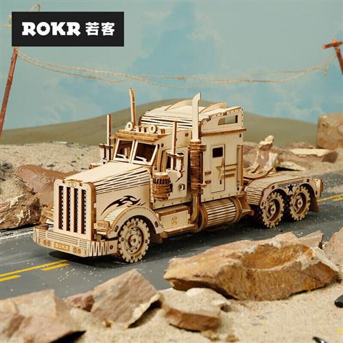 若客(ROKR)豪华蒸汽火车拼插模型立体拼图diy手工木质拼装玩具