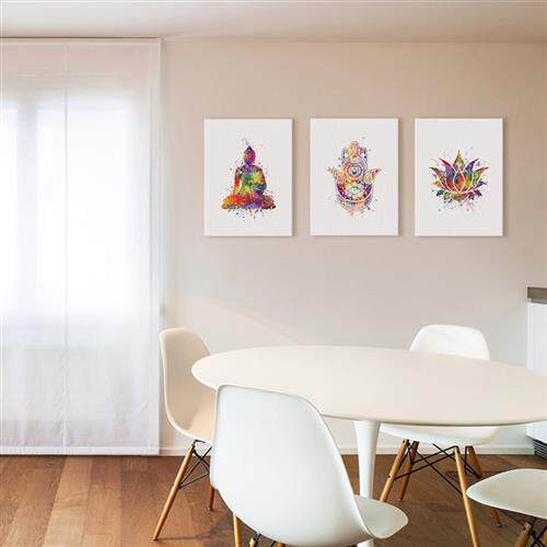 速卖通热卖环保复古彩色佛祖莲花佛手玄关客厅装饰无框画油画画芯