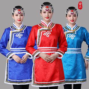 新款蒙古服装女士蒙古袍长款改良现代蒙族日常装民族棉服棉袍保暖