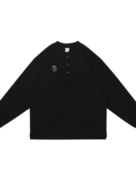 SAMESAME23AW亨利领套头衫长袖T恤男休闲宽松无领复古运动风打底