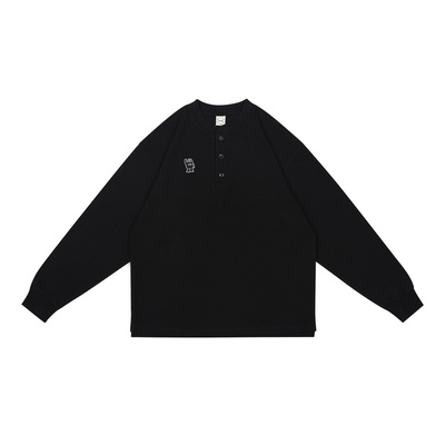 SAMESAME23AW亨利领套头衫长袖T恤男休闲宽松无领复古运动风打底