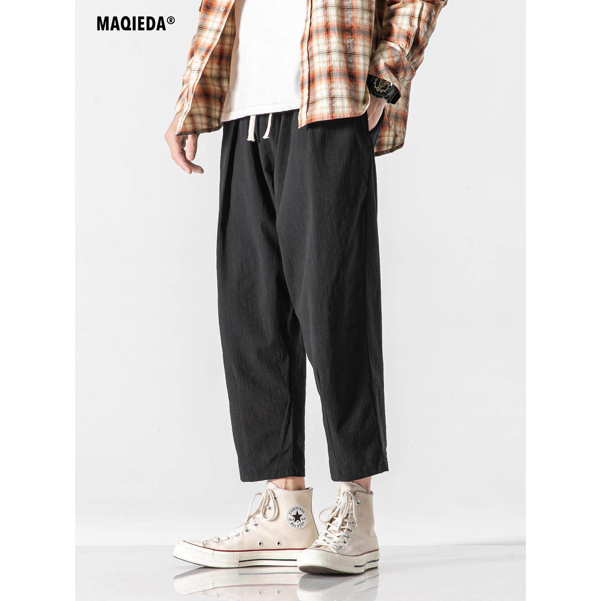 马切达夏季男裤修身直筒休闲男士九分裤薄款男生纯棉百搭裤子潮牌