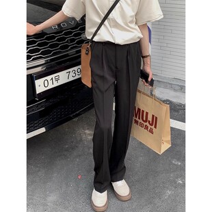 春夏西裤男直筒宽松垂坠感商务休闲裤免烫西装裤黑色高级感长裤子