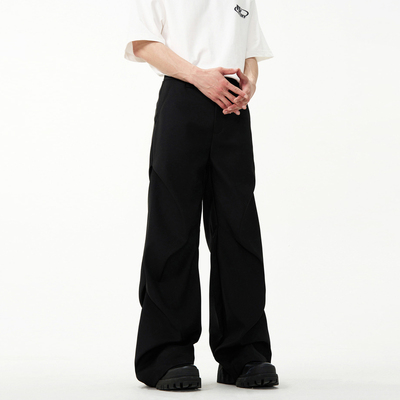 FLYOFF【何浩楠同款】小众褶皱黑色西裤微喇阔腿拖地cleanfit裤子