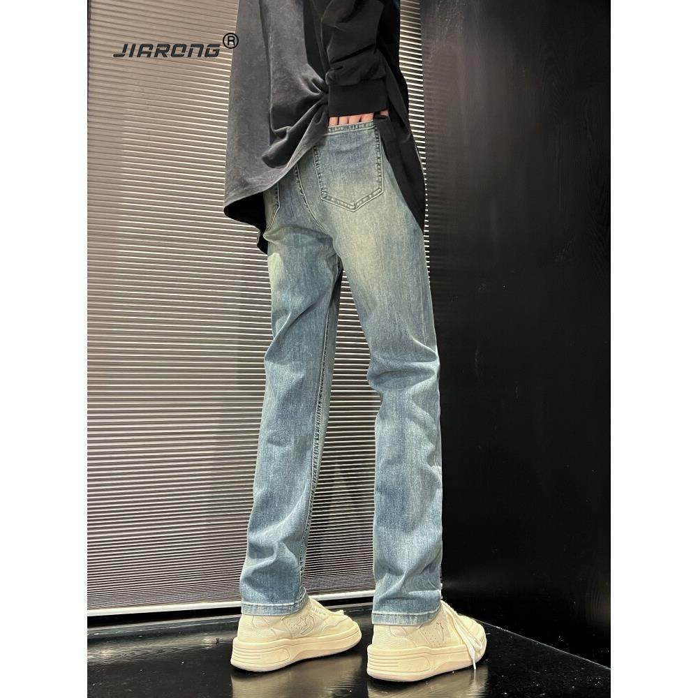 美式高街牛仔裤男款春秋款修身直筒男裤2025新款窄版小脚裤长裤子