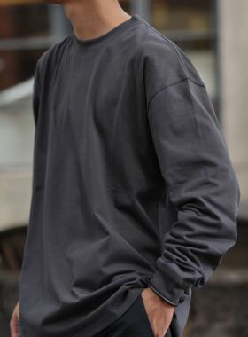 Procano日系宽松休闲圆领纯色百搭重磅打底长袖男女卫衣T恤潮300G