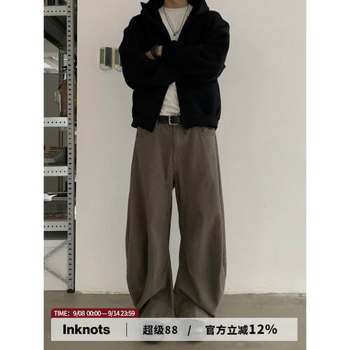 INKNOTS水洗廓形宽松弯刀裤男女潮牌美式复古工装裤休闲香蕉裤