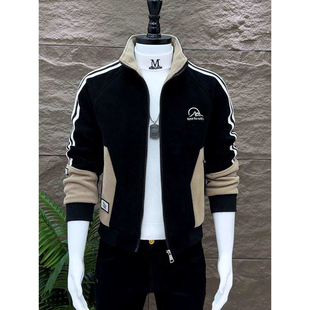 冬季新款男士夹克外套加绒加厚保暖时尚韩版修身立领百搭潮牌上衣