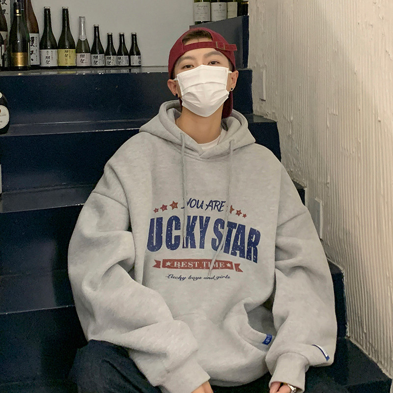 灰色重磅卫衣男连帽美式复古潮牌秋冬季加绒加厚男生外套2024新款