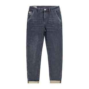 g5g6男士高端冬季磨毛休闲保暖潮流斜插口袋黑色直筒牛仔裤冬