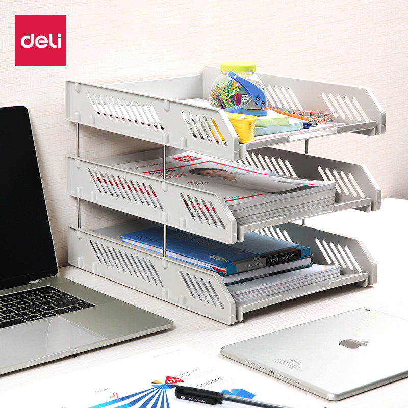 得力文件座三层塑料横式文件框档案整理资料置物文件筐多层黑色文件架文件框桌面文件收纳架文件盘档案架,文具电教/文化用品/商务用品,文件座/文件架/文件框,淘宝优惠券,粉丝福利购,淘宝优惠卷
