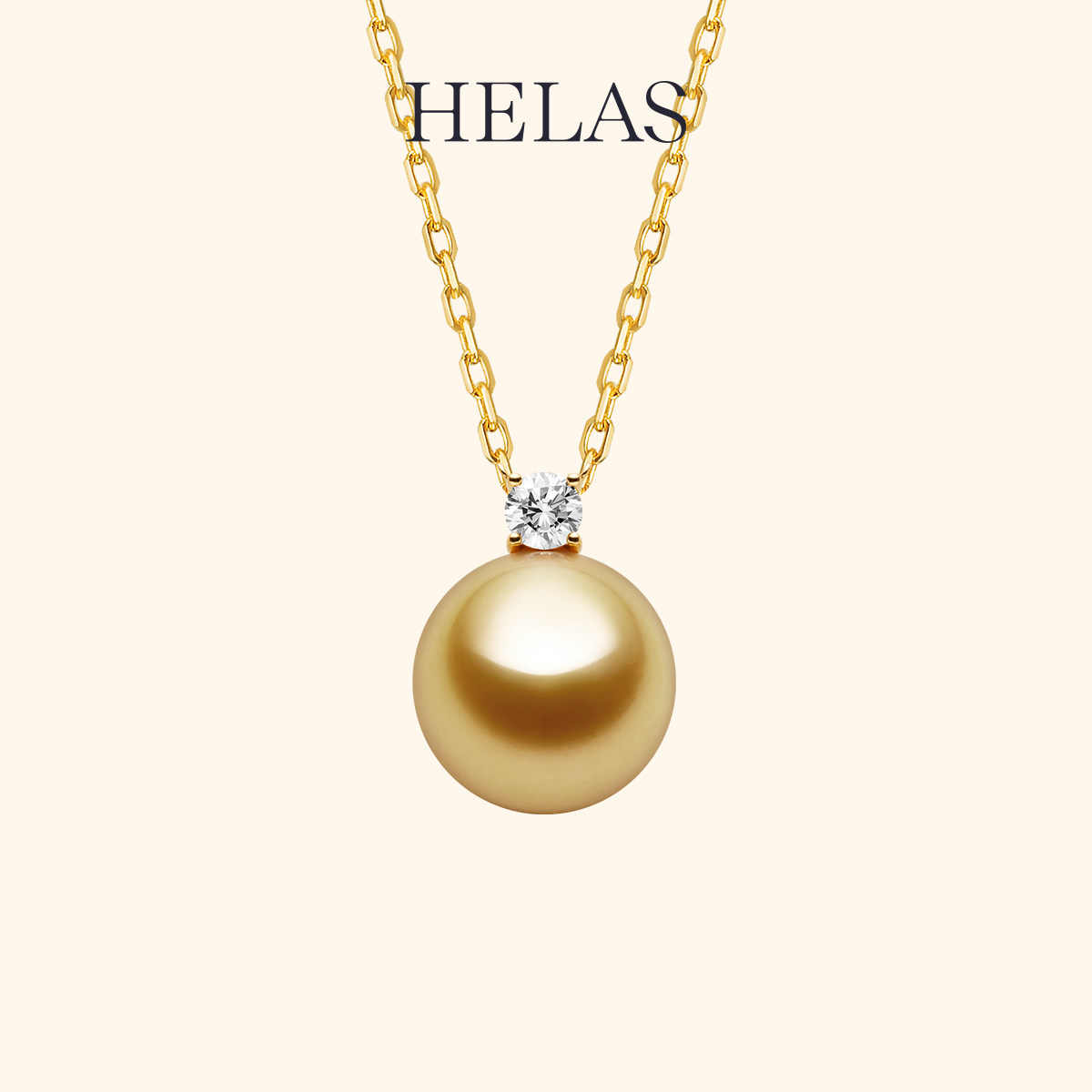 HELAS赫拉南洋金珠戴妃款海水珍珠项链14K金培育钻吊坠项链王妃款