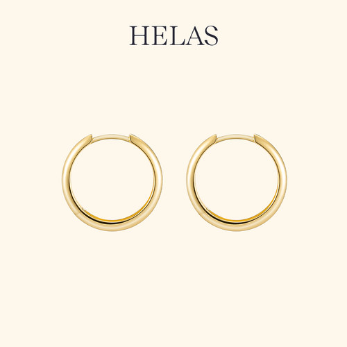 HELAS赫拉简约18K金耳圈素金耳扣