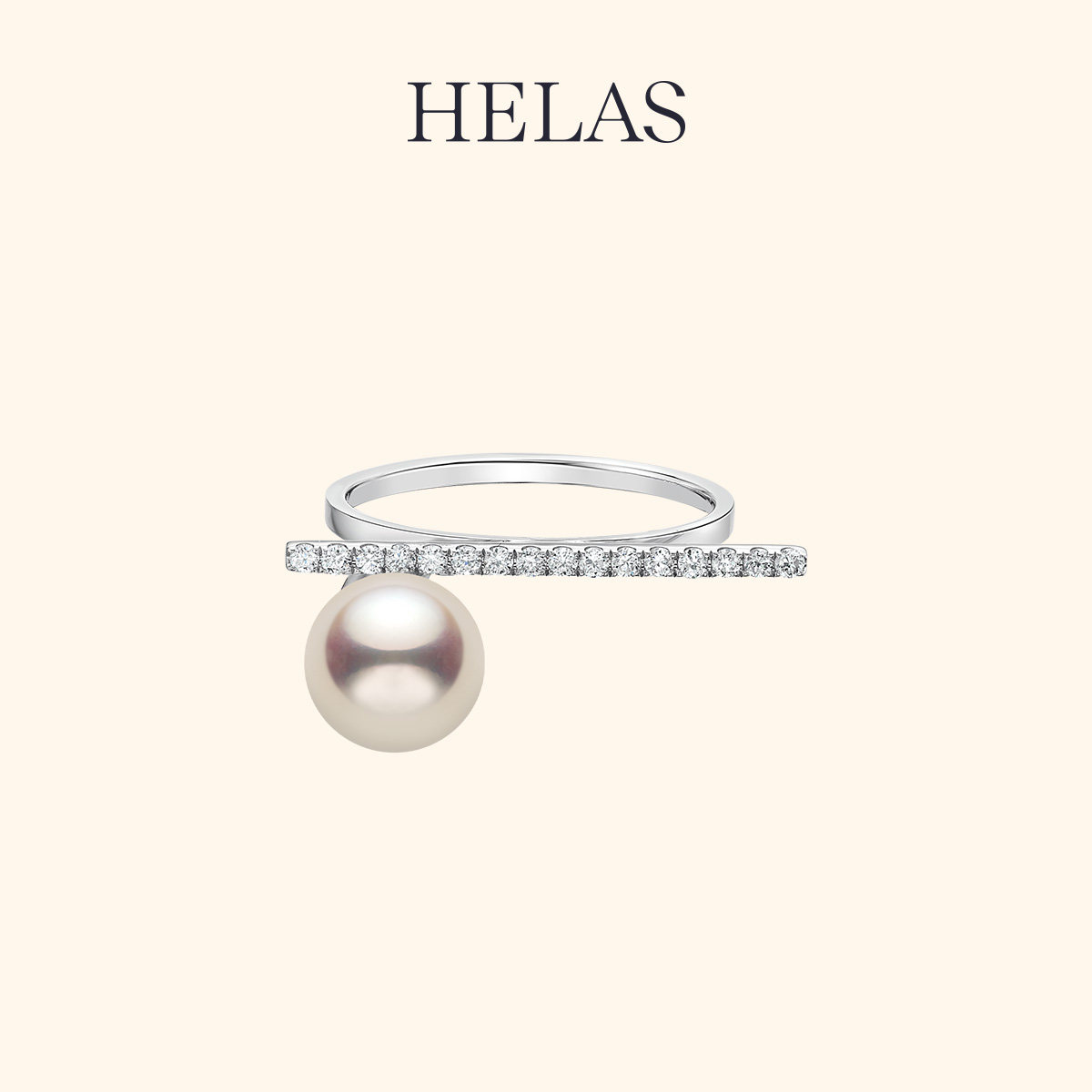 HELAS赫拉倒影系列海水Akoya珍珠戒指18K金钻石珠宝婚戒明星同款