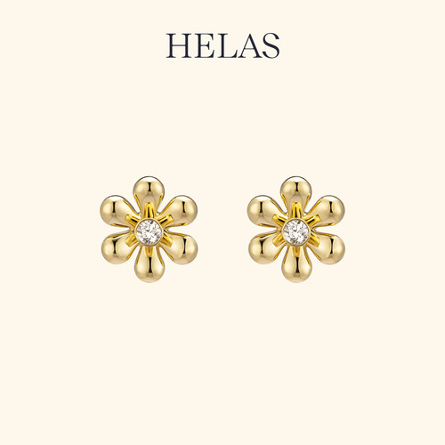 HELAS赫拉18K金钻石小花瓣耳钉