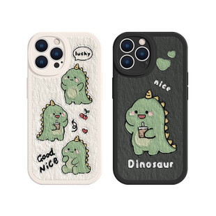 适用苹果17/15Pro恐龙iPhone14Promax手机壳16油画风苹果11Pro情侣13mini可爱12Pro卡通xsmax趣味xr小羊皮8软