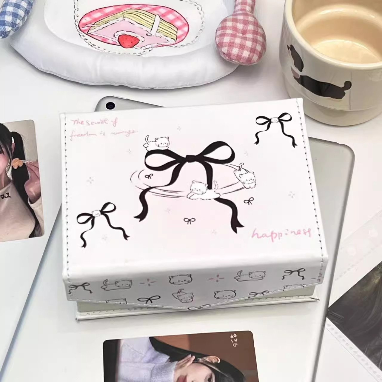 ins蝴蝶结小猫卡盒防尘带盖