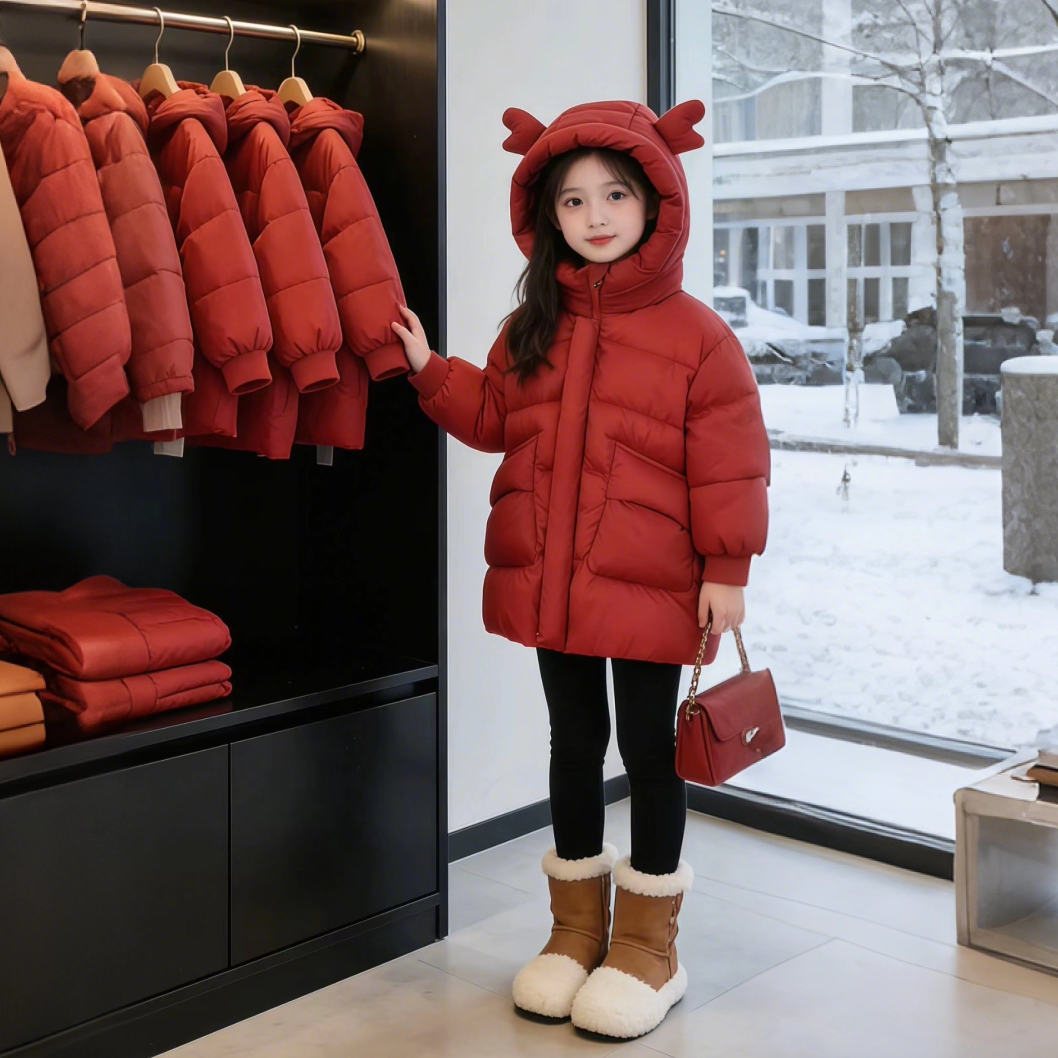 女童秋纯色棉服外套2026新款龙角长款连帽棉服女孩加厚保暖棉外套,童装/婴儿装/亲子装,羽绒服,淘宝优惠券,粉丝福利购,淘宝优惠卷