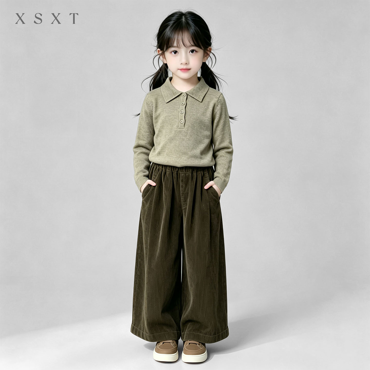女童秋季ins风阔腿裤套装图片