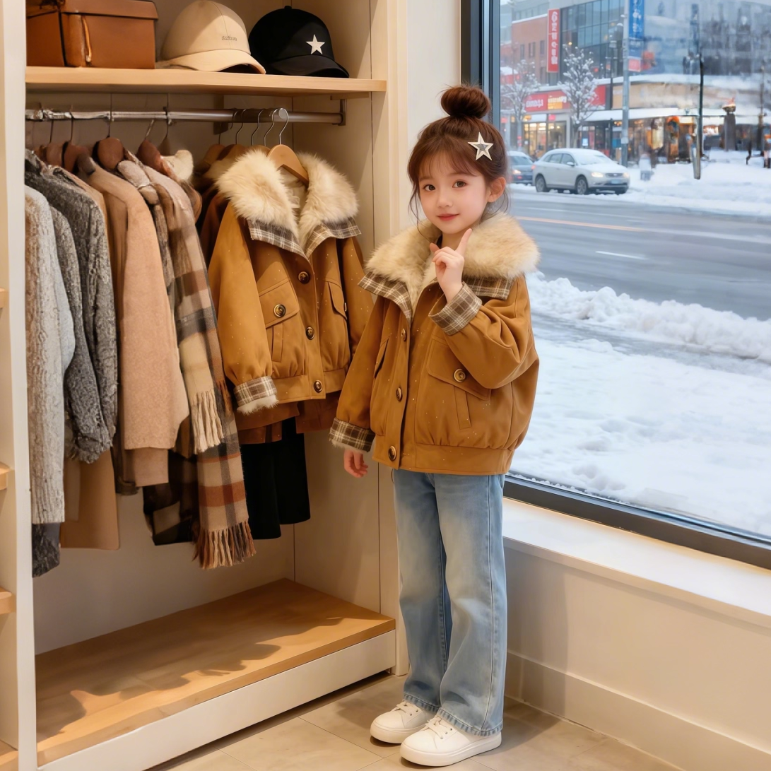 冬季新款保暖加厚2025上衣外套大翻领轻奢风女童宝宝童装时尚外套,童装/婴儿装/亲子装,皮草/仿皮草,淘宝优惠券,粉丝福利购,淘宝优惠卷